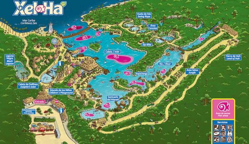 Mapa del Parque Xel-Há en Cancún